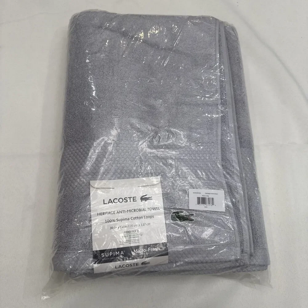 LOT OF 7: Lacoste Heritage Supima Bath Towel Microchip Gray 30x54 Brand New